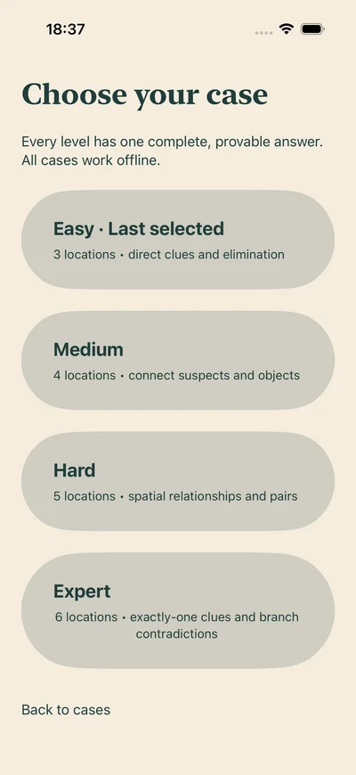 Case difficulty selection with Easy, Medium, Hard and Expert options